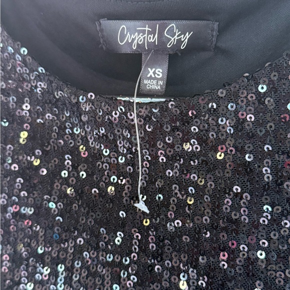 Crystal Sky Black Sequin Long Sleeve Blouson Mini Dress Size XS New- no tags. - Picture 3 of 4